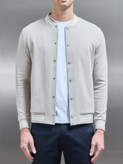 Cotton Jersey Varsity Jacket - Stone
