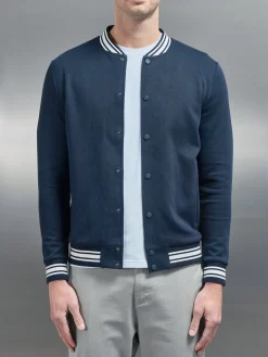 Cotton Jersey Varsity Jacket - Navy