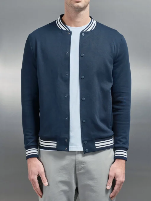 Cotton Jersey Varsity Jacket - Navy