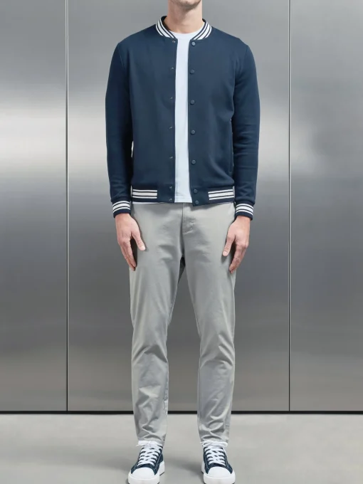 Cotton Jersey Varsity Jacket - Navy