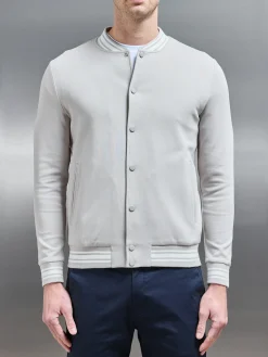 Cotton Jersey Varsity Jacket - Stone