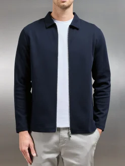 Cotton Jersey Zip Through Overshirt - Navy