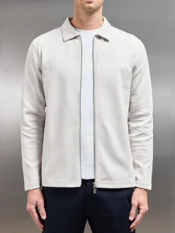 Cotton Jersey Zip Through Overshirt - Mid Grey