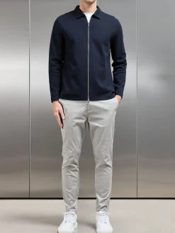 Cotton Jersey Zip Through Overshirt - Navy