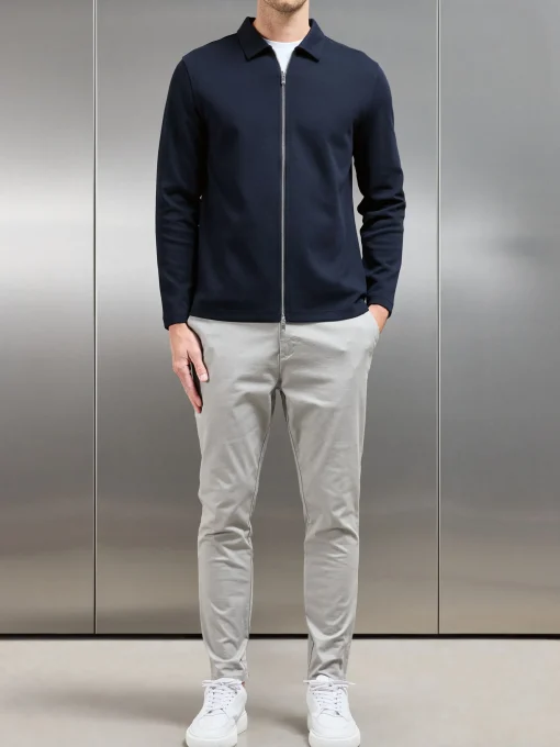 Cotton Jersey Zip Through Overshirt - Navy