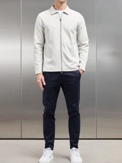 Cotton Jersey Zip Through Overshirt - Mid Grey