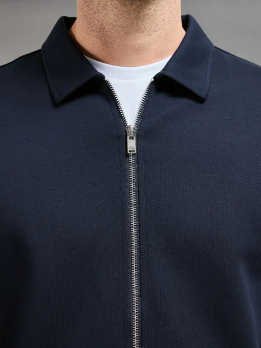 Cotton Jersey Zip Through Overshirt - Navy