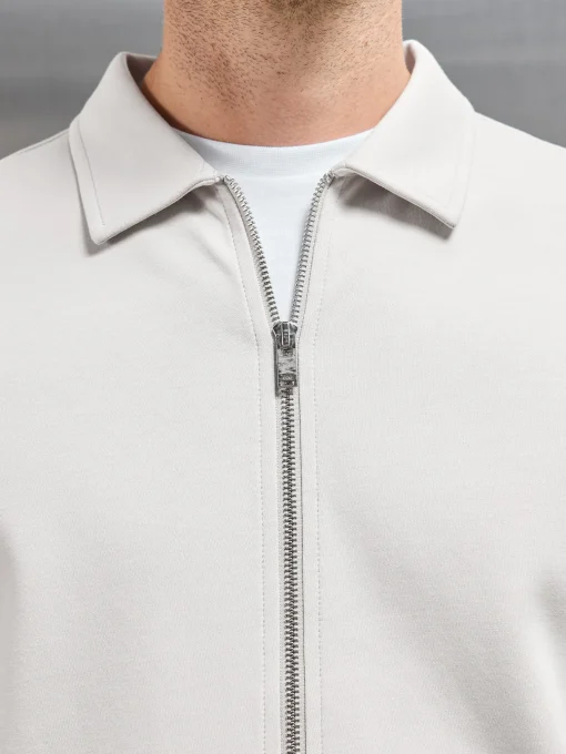 Cotton Jersey Zip Through Overshirt - Mid Grey