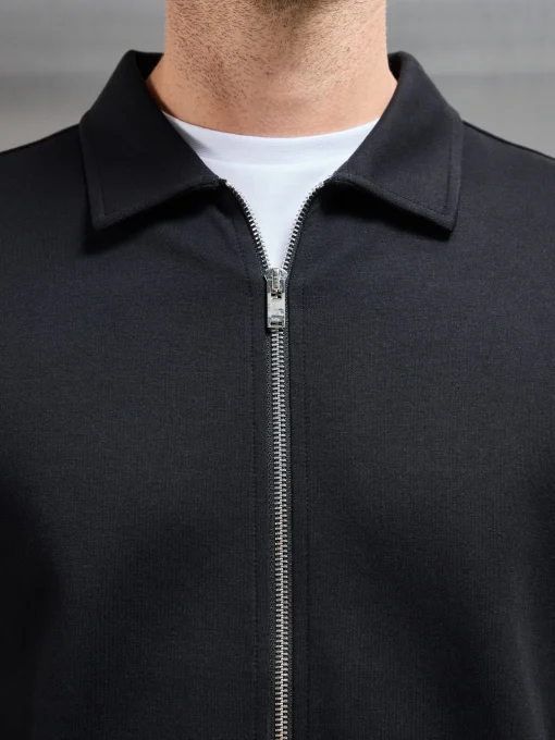 Cotton Jersey Zip Through Overshirt - Black