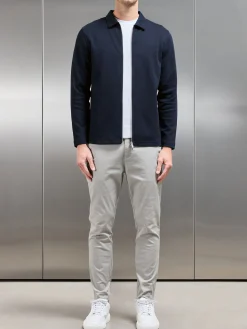 Cotton Jersey Zip Through Overshirt - Navy