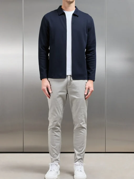 Cotton Jersey Zip Through Overshirt - Navy