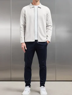 Cotton Jersey Zip Through Overshirt - Mid Grey