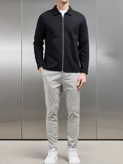 Cotton Jersey Zip Through Overshirt - Black