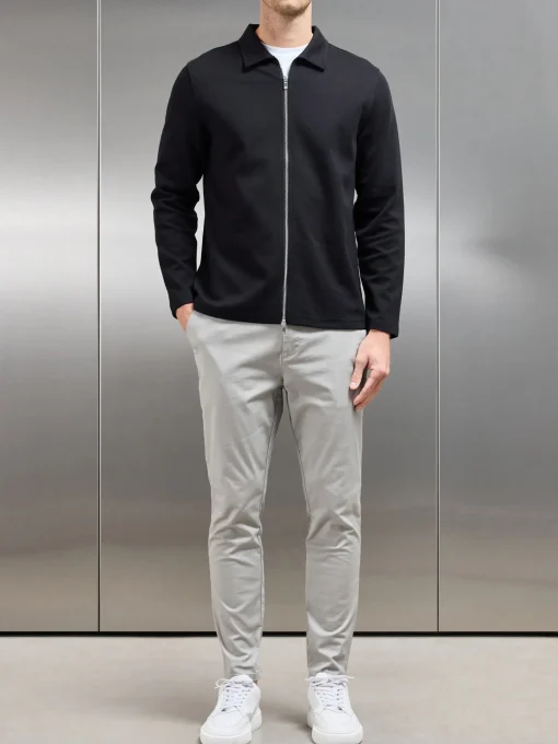 Cotton Jersey Zip Through Overshirt - Black