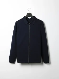 Cotton Jersey Zip Through Overshirt - Navy