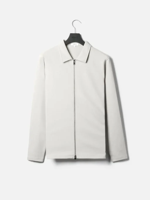 Cotton Jersey Zip Through Overshirt - Mid Grey