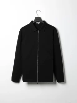 Cotton Jersey Zip Through Overshirt - Black