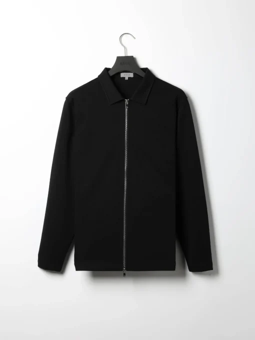 Cotton Jersey Zip Through Overshirt - Black