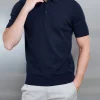 Cotton Knitted Button Polo Shirt - Navy