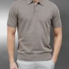 Cotton Knitted Button Polo Shirt - Taupe