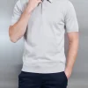 Cotton Knitted Button Polo Shirt - Stone