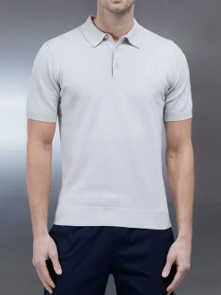 Cotton Knitted Button Polo Shirt - Oatmeal