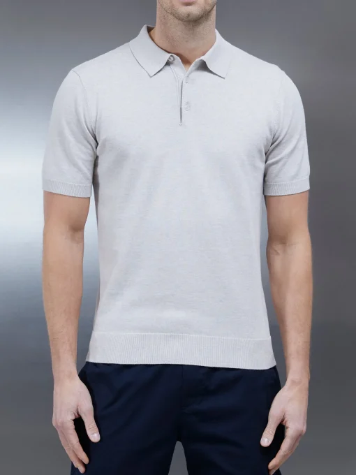 Cotton Knitted Button Polo Shirt - Oatmeal