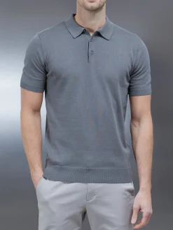 Cotton Knitted Button Polo Shirt - Sage