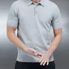Cotton Knitted Button Polo Shirt - Marl Grey