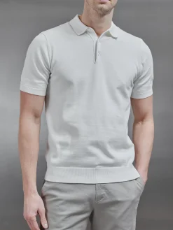 Cotton Knitted Button Polo Shirt - White