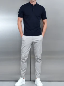 Cotton Knitted Button Polo Shirt - Navy