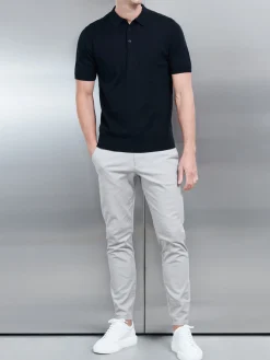 Cotton Knitted Button Polo Shirt - Black