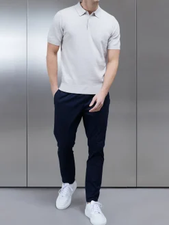 Cotton Knitted Button Polo Shirt - Oatmeal
