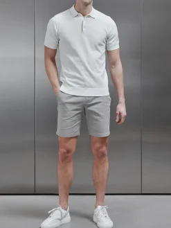Cotton Knitted Button Polo Shirt - White