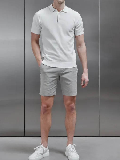 Cotton Knitted Button Polo Shirt - White