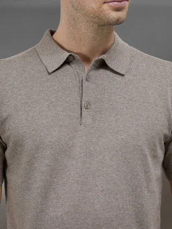 Cotton Knitted Button Polo Shirt - Taupe