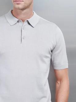 Cotton Knitted Button Polo Shirt - Stone