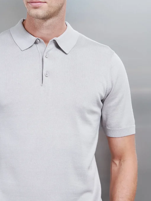 Cotton Knitted Button Polo Shirt - Stone