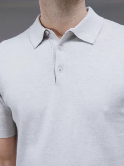 Cotton Knitted Button Polo Shirt - Oatmeal