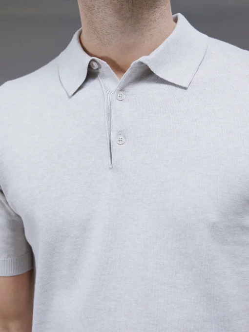 Cotton Knitted Button Polo Shirt - Oatmeal