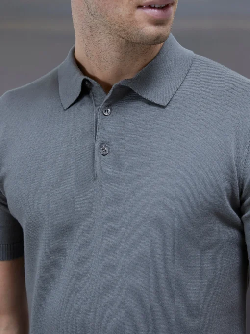 Cotton Knitted Button Polo Shirt - Sage