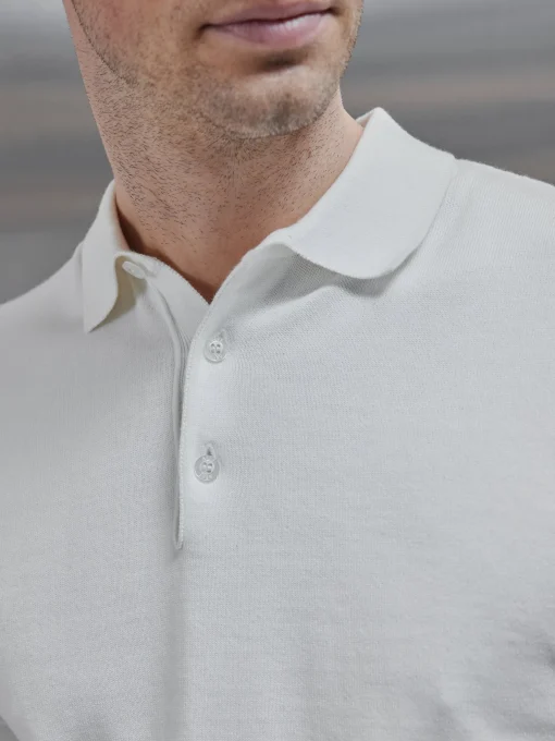 Cotton Knitted Button Polo Shirt - White