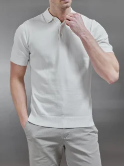 Cotton Knitted Button Polo Shirt - White