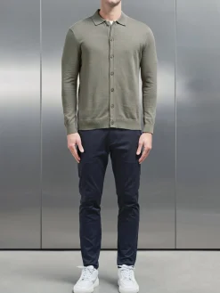 Cotton Knitted Button Through Shirt - Sage