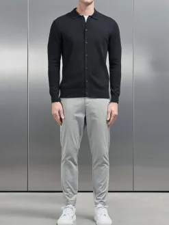 Cotton Knitted Button Through Shirt - Black