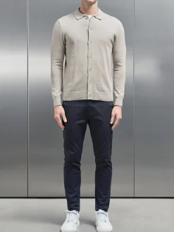 Cotton Knitted Button Through Shirt - Stone