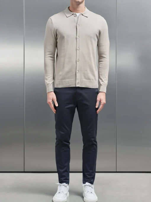 Cotton Knitted Button Through Shirt - Stone