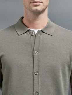Cotton Knitted Button Through Shirt - Sage