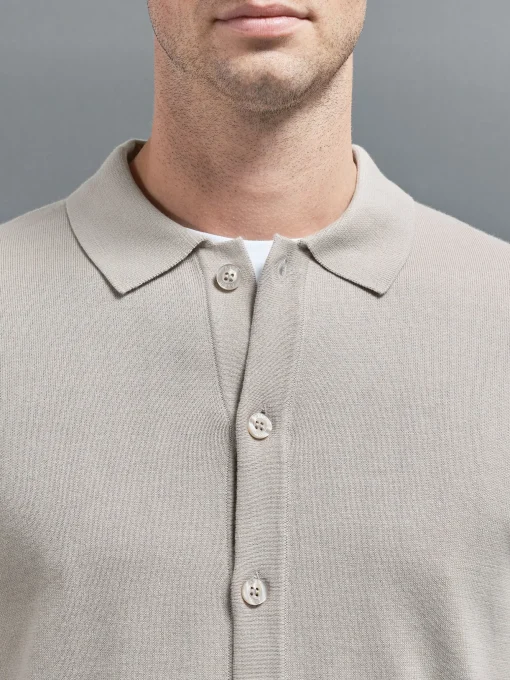 Cotton Knitted Button Through Shirt - Stone