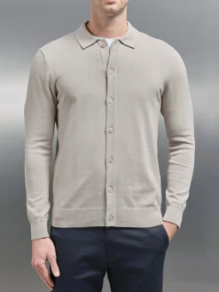 Cotton Knitted Button Through Shirt - Stone